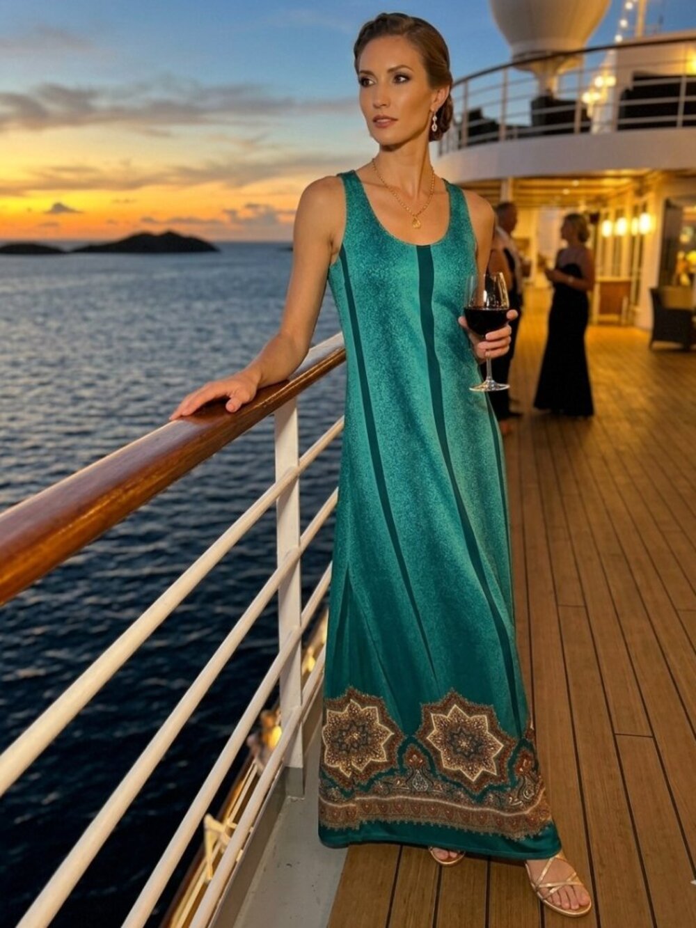 Vintage Kayser Emerald Green and Teal Paisley Maxi Dress - Size S